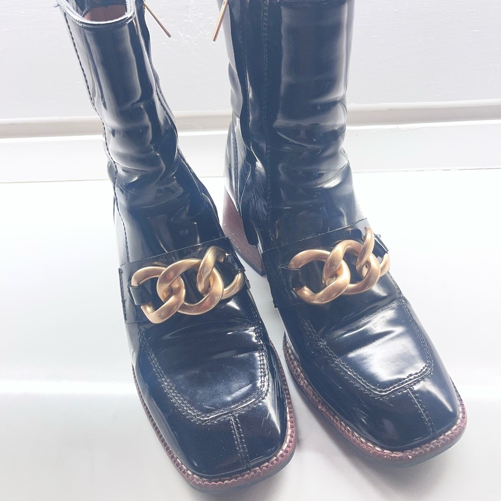 Steve Madden Loreen Black Boots with Gold Chain Detail